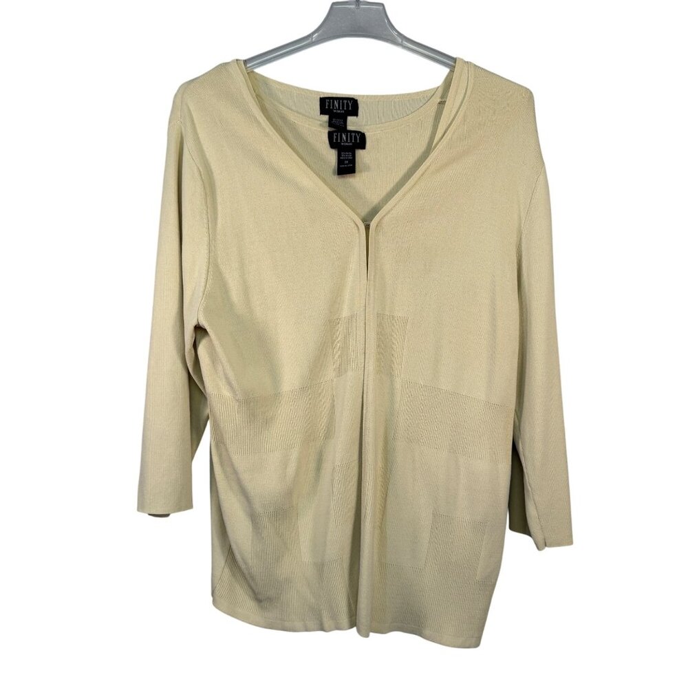 Finity Womens Two-Piece Set: 3/4 Sleeve Cardigan & Sleeveless Top Beige Size 3X